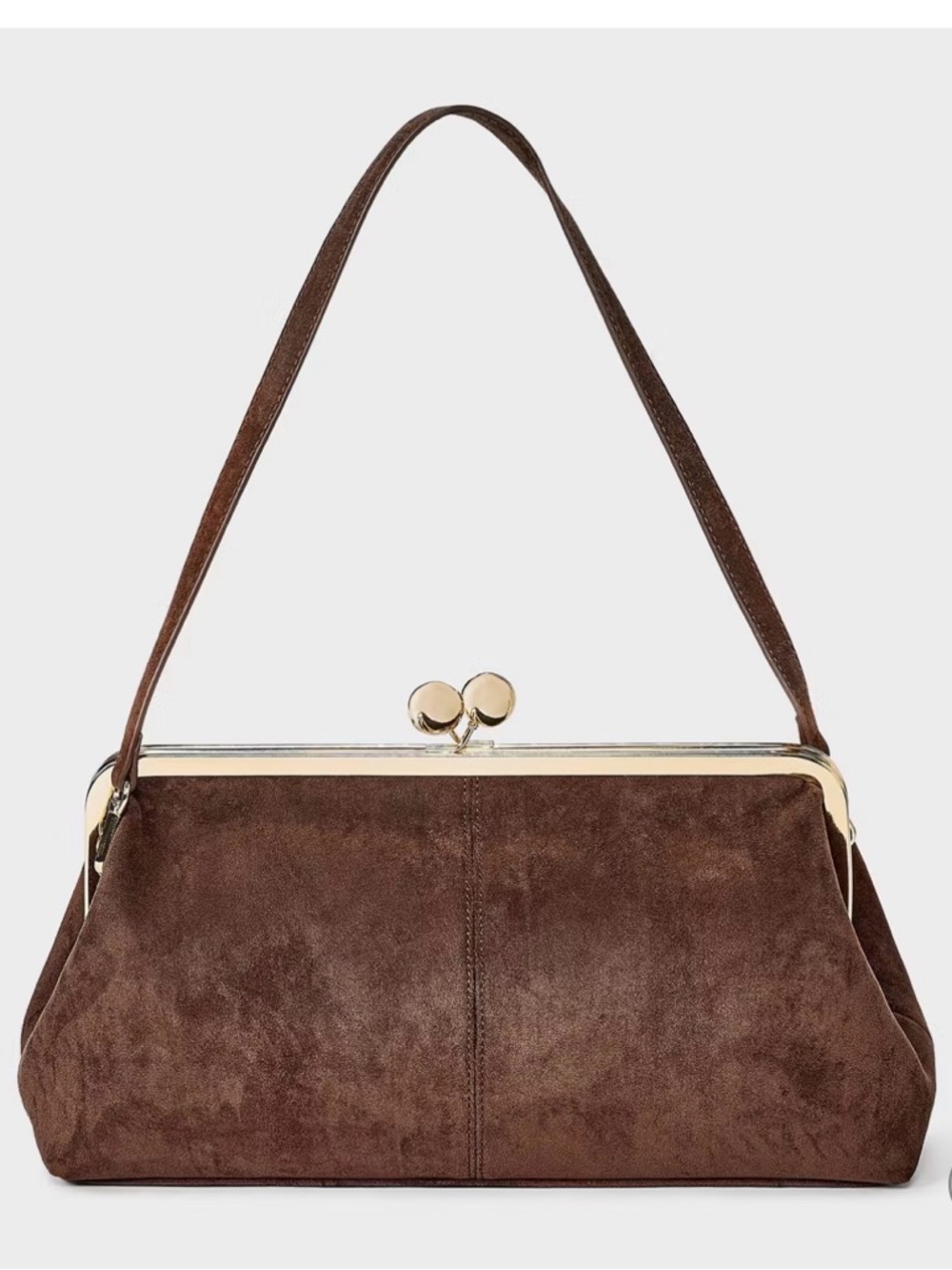 Classic Brown Suede Frame-Top Shoulder Bag